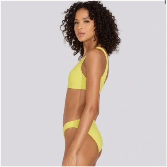 NWT Solid & Striped Elle Ribbed Bikini Top & Bottom Chartreuse Set of 2 pcs - Picture 3 of 11